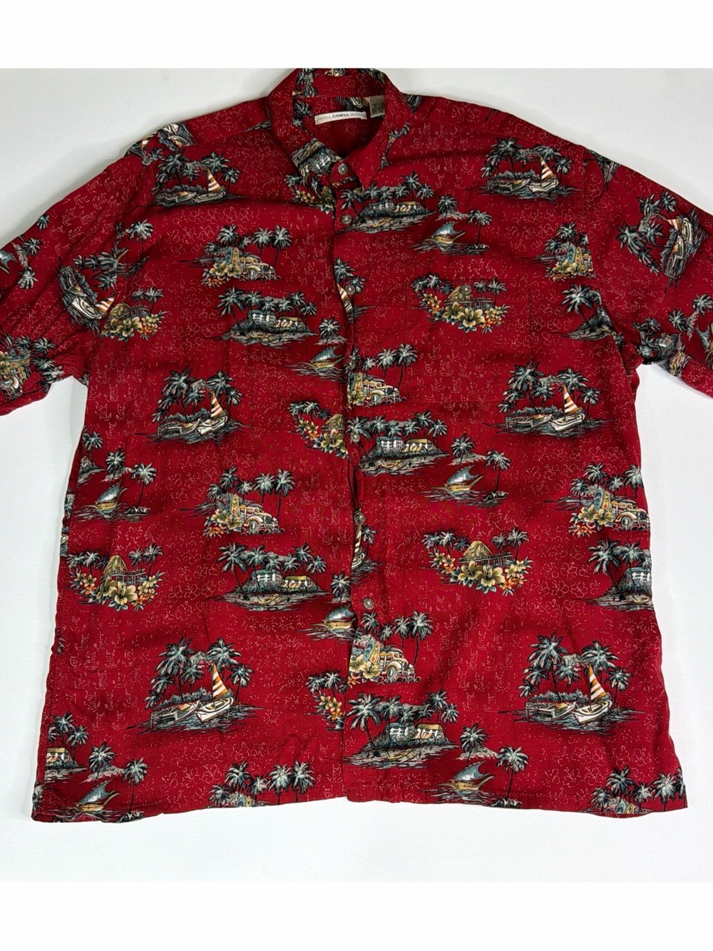 Campia Moda Red Tropical Print Short-Sleeve button down men’s Shirt